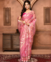 Fuchsia Pink Jamdani Organza Saree